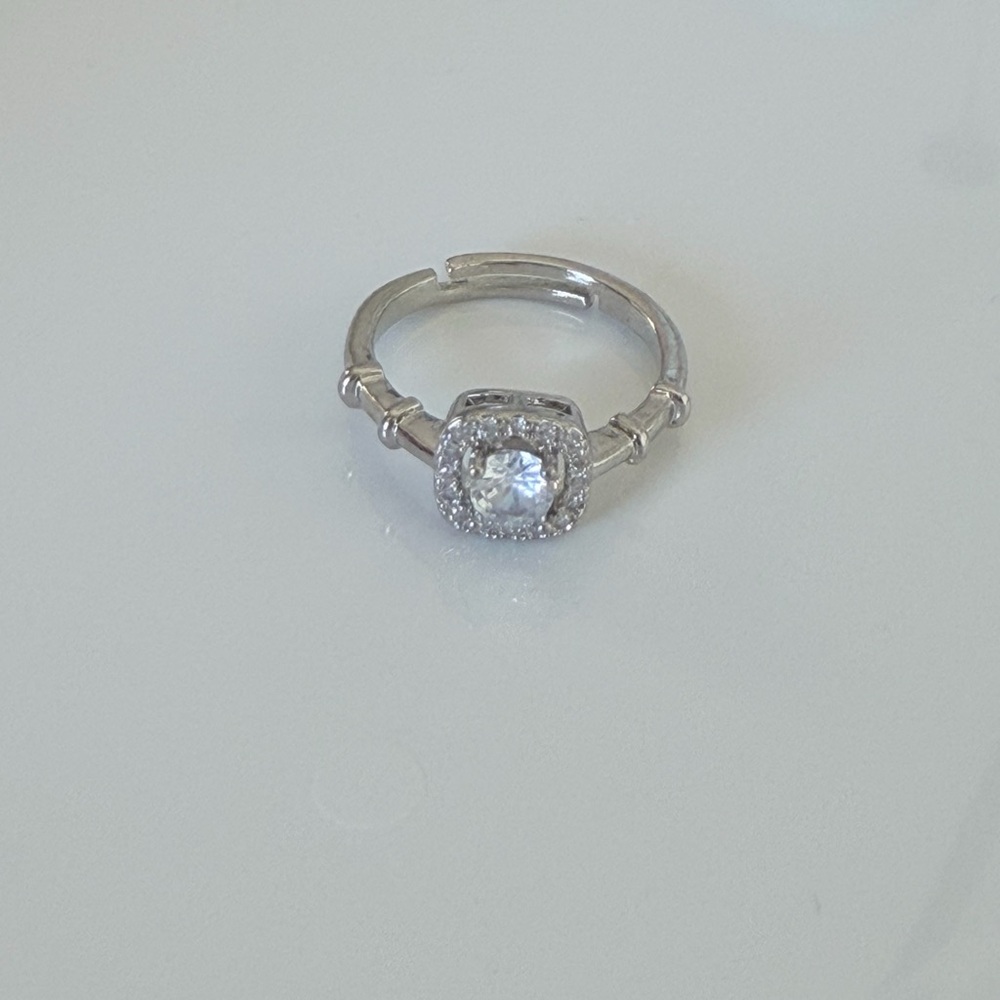 Stainless Steel Halo Cushion-Cut Cubic Zirconia Ring - Adjustable - Picture 6 of 6